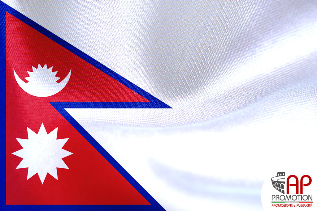 Bandiera Polacca Del Nepal Con Palo Sventola Nel Vento Su Fondo Bianco Bandiera Polacca Del Nepal Con Palo Sventola Nel Vento Su Fondo Bianco